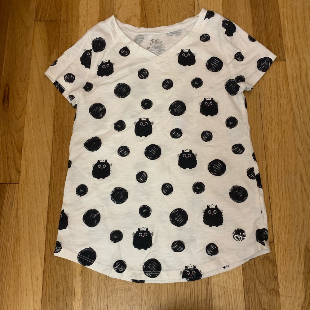 Justice polka dot and cats tee